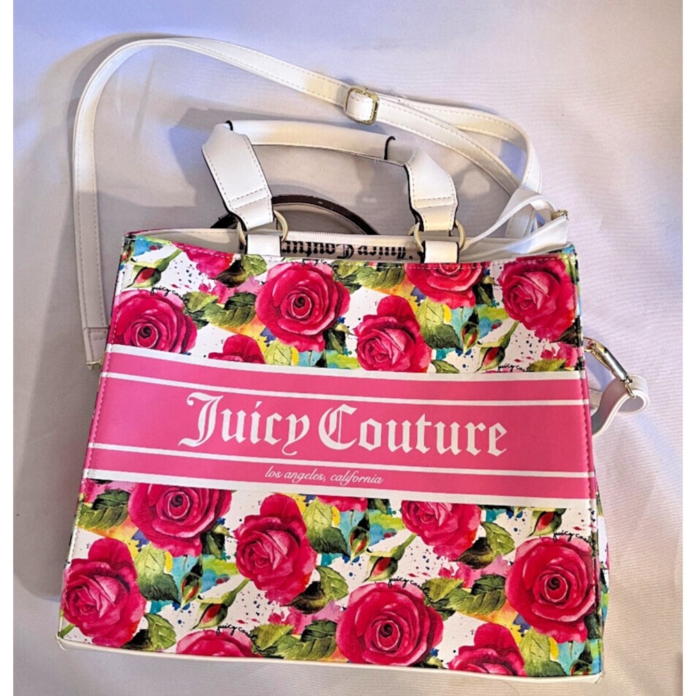 Juicy Couture Shoulder Bag With Crossbody Adjustable Strap Roses Motif Handbag